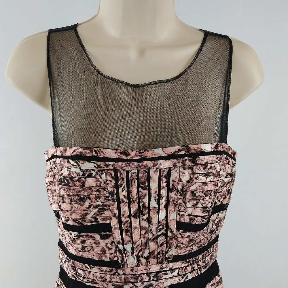 BCBGMAXAZRIA pink and black fitted cocktail dress